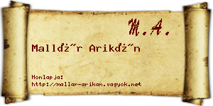 Mallár Arikán névjegykártya